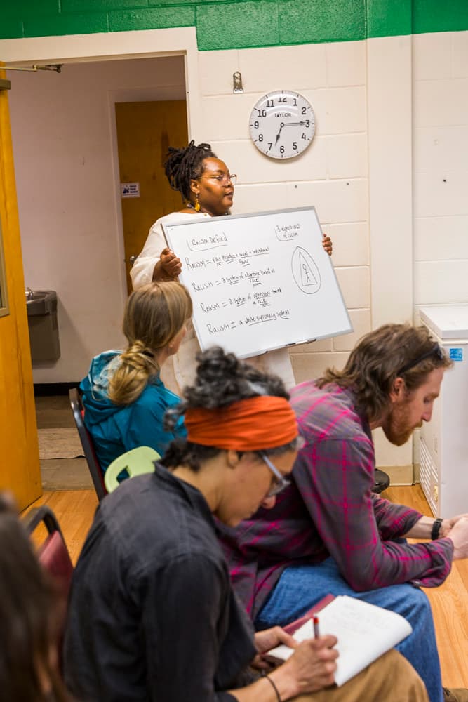 A group of BIPOC students learning from Bevelyn Afor Ukah